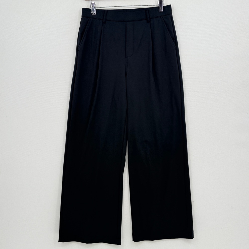 Halara Wide Leg Trouser Pants Womens Medium Black Pleated High Rise Minimalist